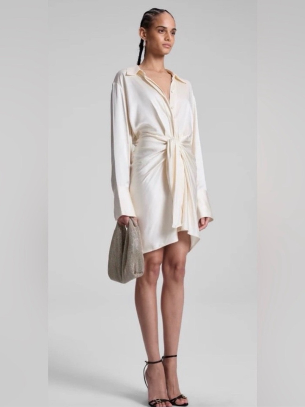 A.L.C Vila Mia Dress Cream Button-Front Shirt Dress with Tie Waist